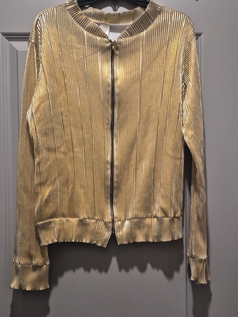 Gold Metallic Ribbed Light  Jacket - Women Sz. L